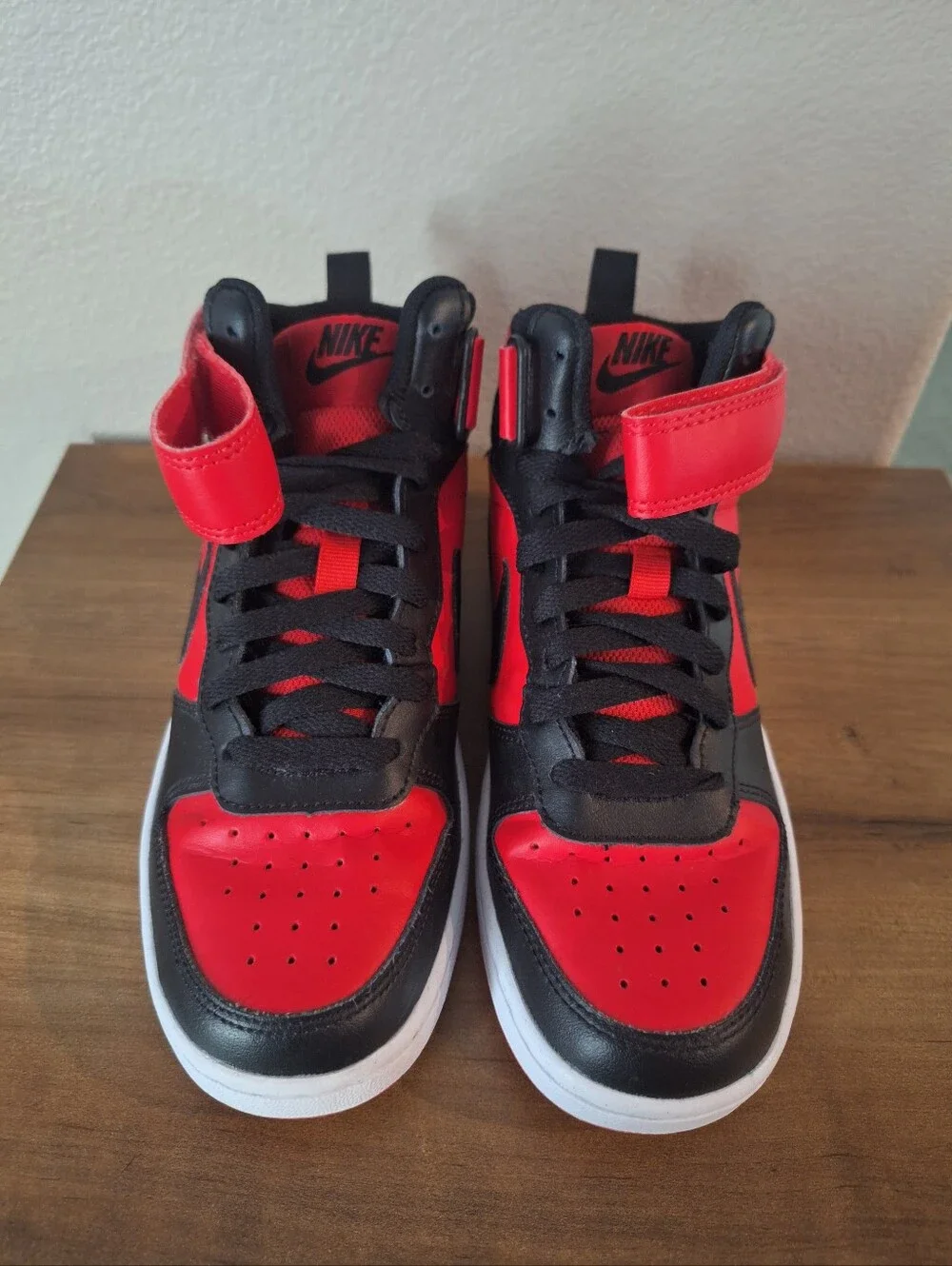 Nike Black and Red Mid-Top Sneakers with Strap